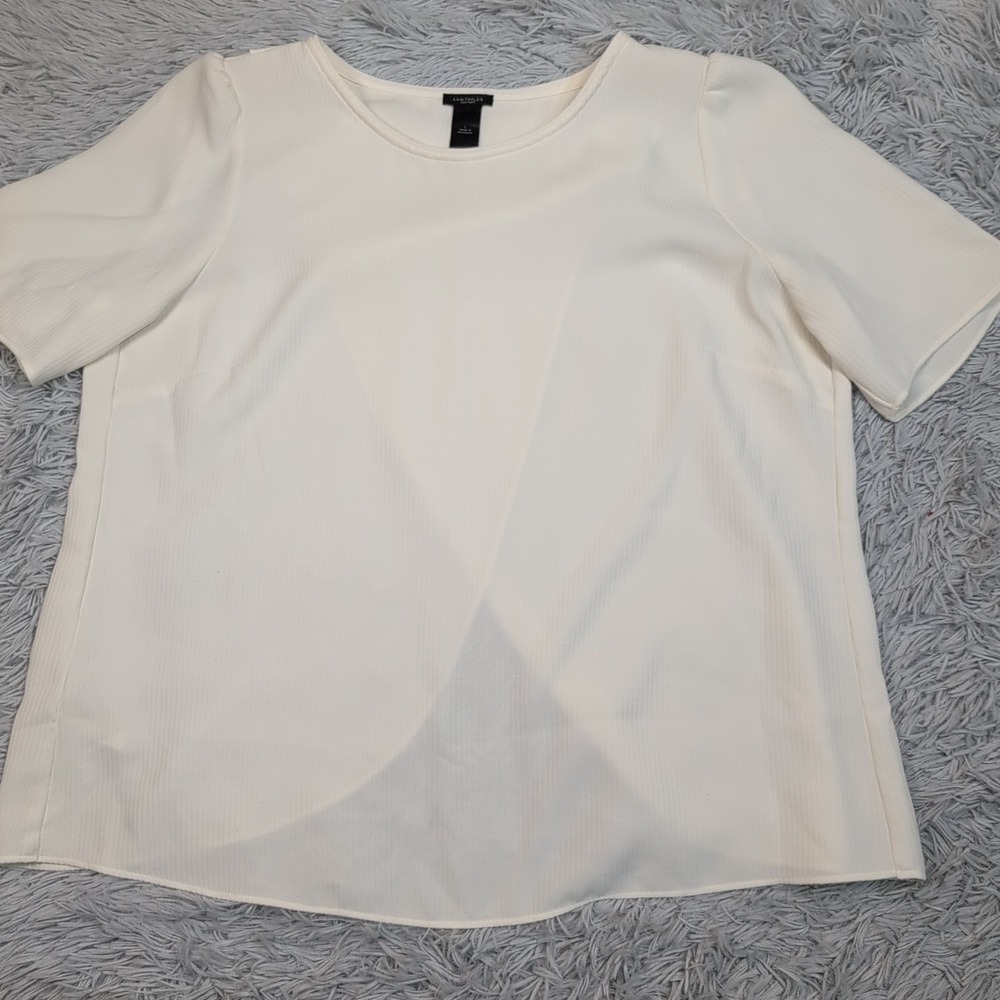 Ann Taylor Shirt Womens L Off White Top Blouse Comfy Career Casual Preppy